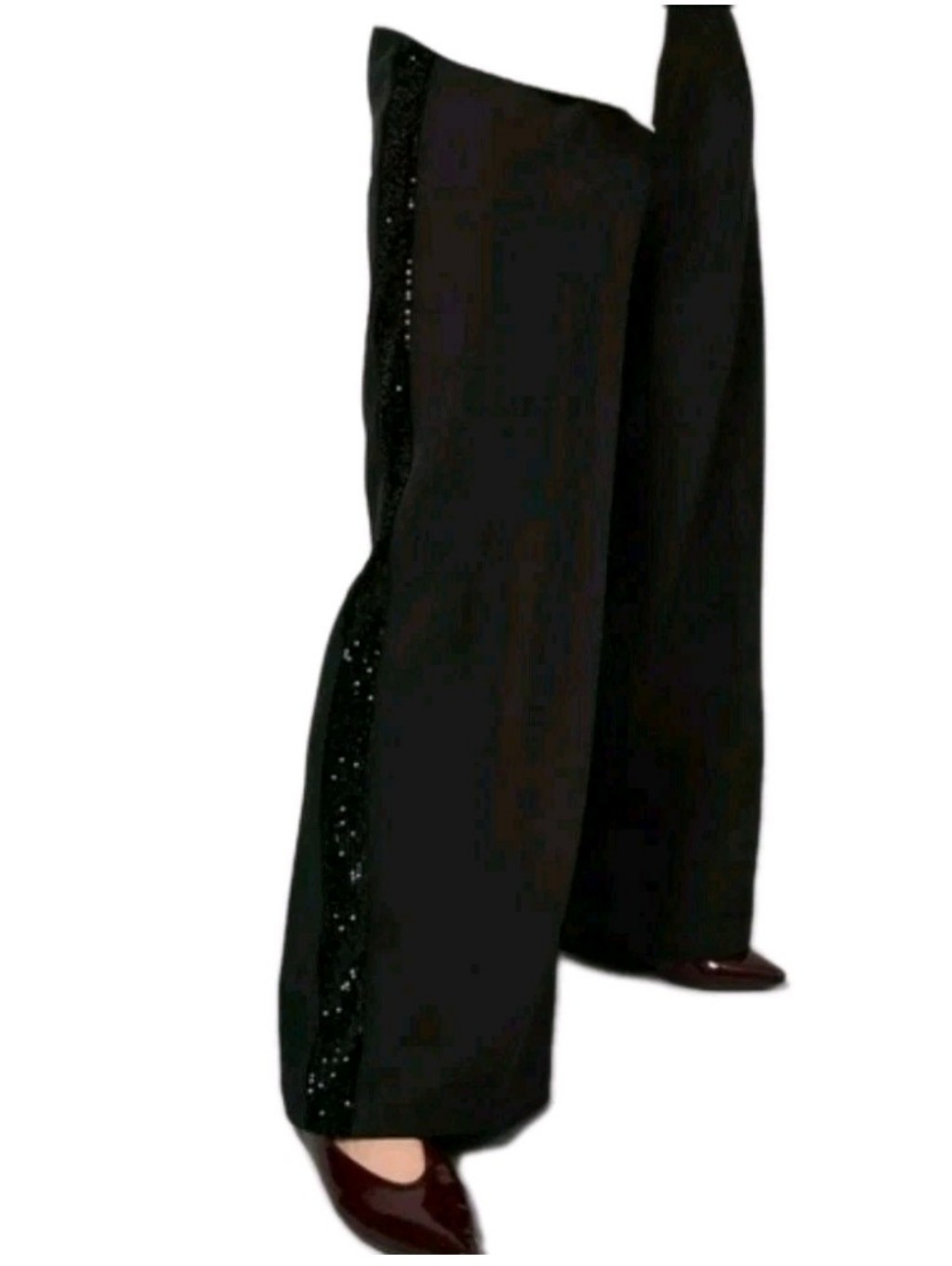 Escada Sequin Side Stripe Wide Leg Trouser New Sz 40/10 Us Black Sport